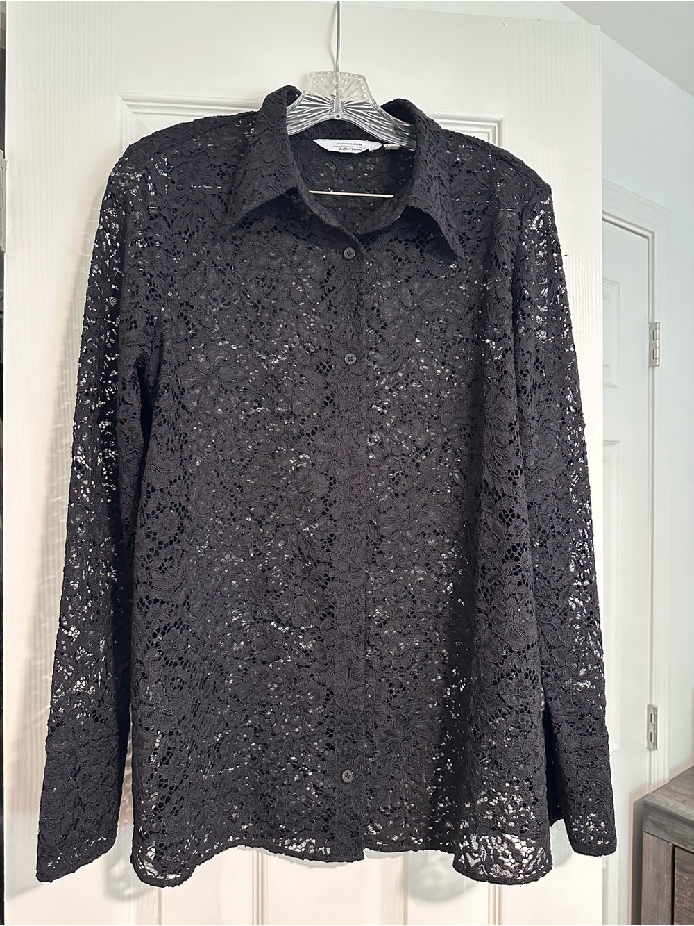 & Other Stories Black Lace Button-Down Shirt